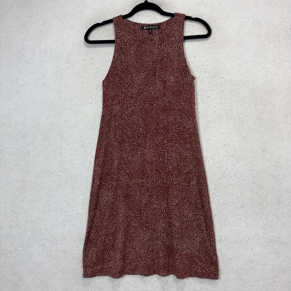 Athleta Dress Womens XS Red Geometric Sleeveless Tank Jersey Knee Length Casual